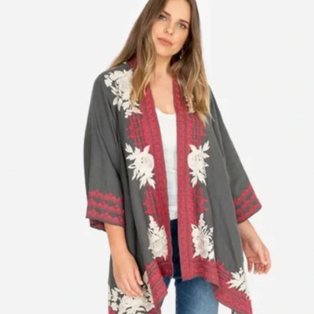 JOHNNY WAS Camille Embroidered​ ​DRAPED CARDIGAN​ Jacket Kimono Size